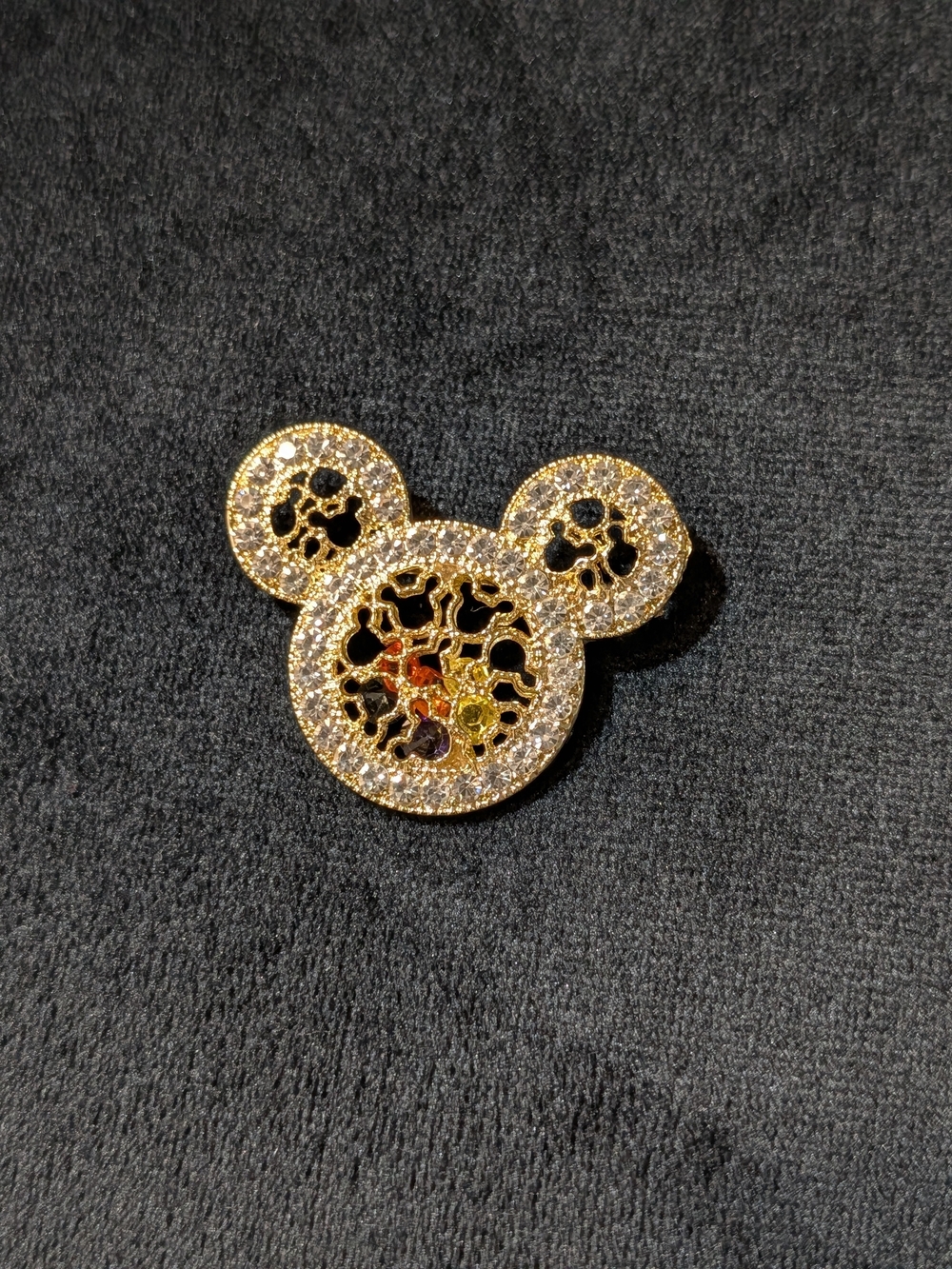 Gold Tone Crystal Mickey-Style Statement Brooch - Women's Jewelry